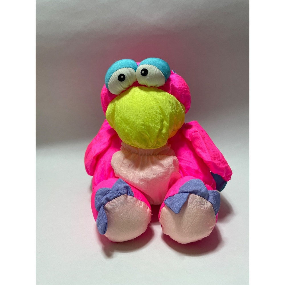 Prestige Toy Puffalump Style Plus Parrot Neon Pink Plush Bird Vtg 1989
